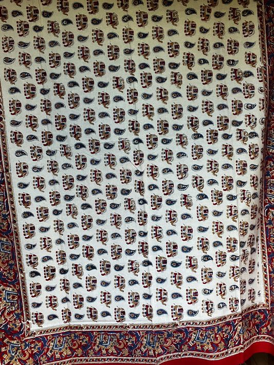 Artisan Indian Table Cloth- Red with little Elephants