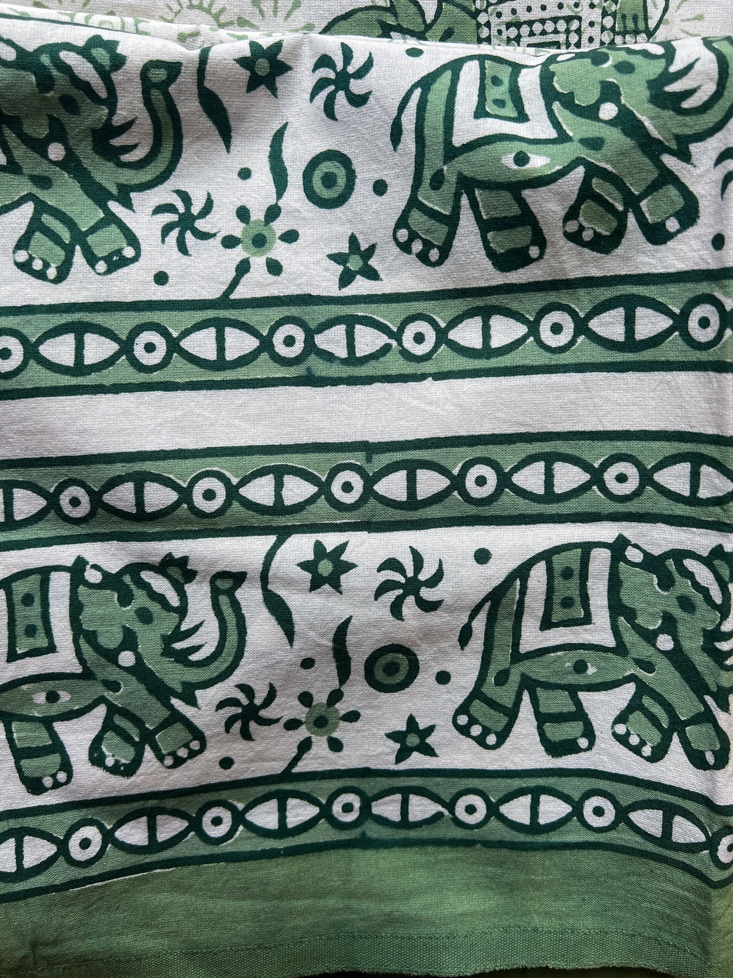 Ancient Indian Artisan Table Cloth- Green Elephants