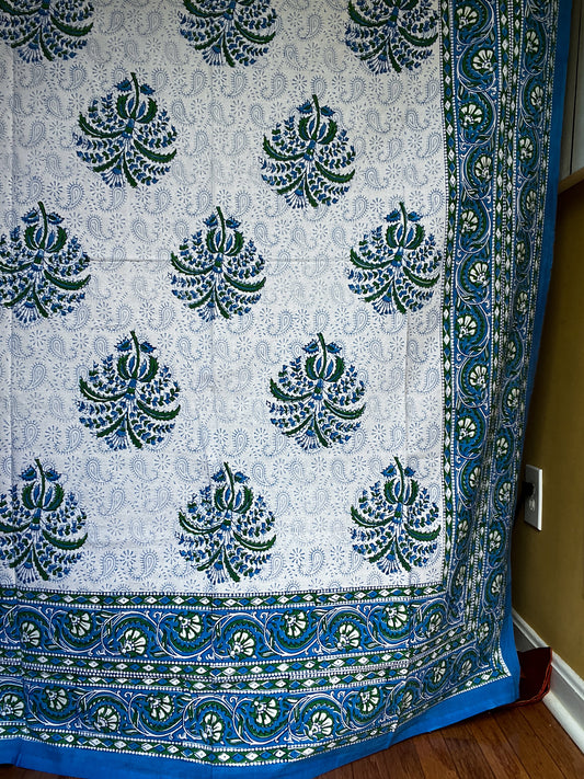 Ancient Indian Artisan Table Cloth- Blue, green