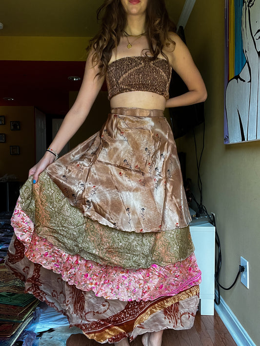 sari wrap skirt #187 - Brown