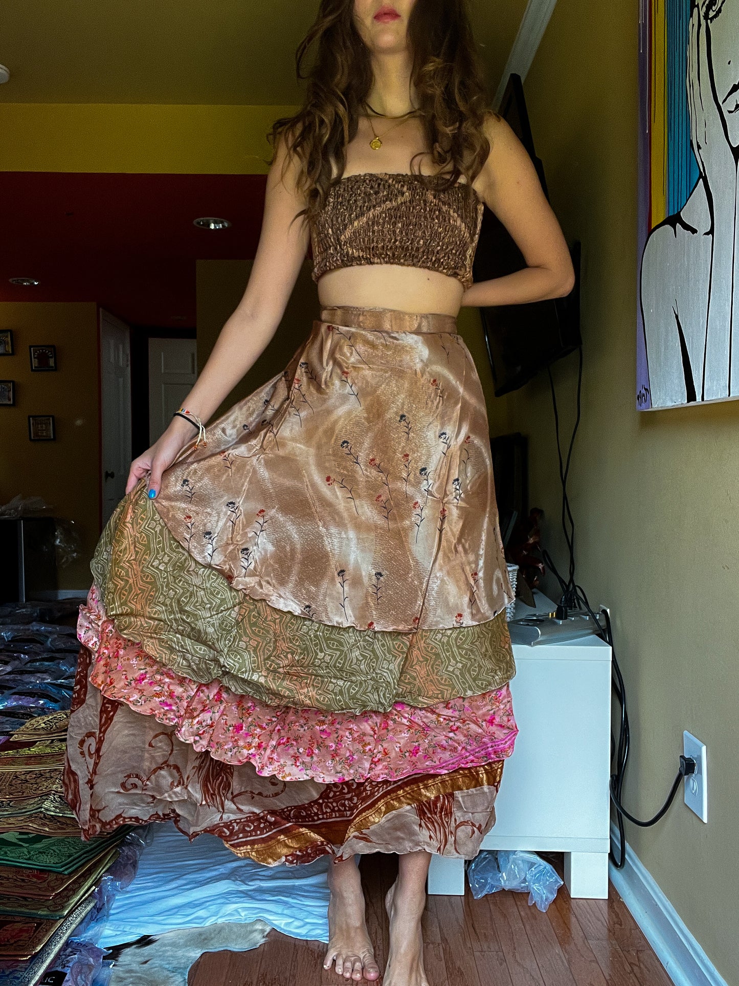 sari wrap skirt #187 - Brown