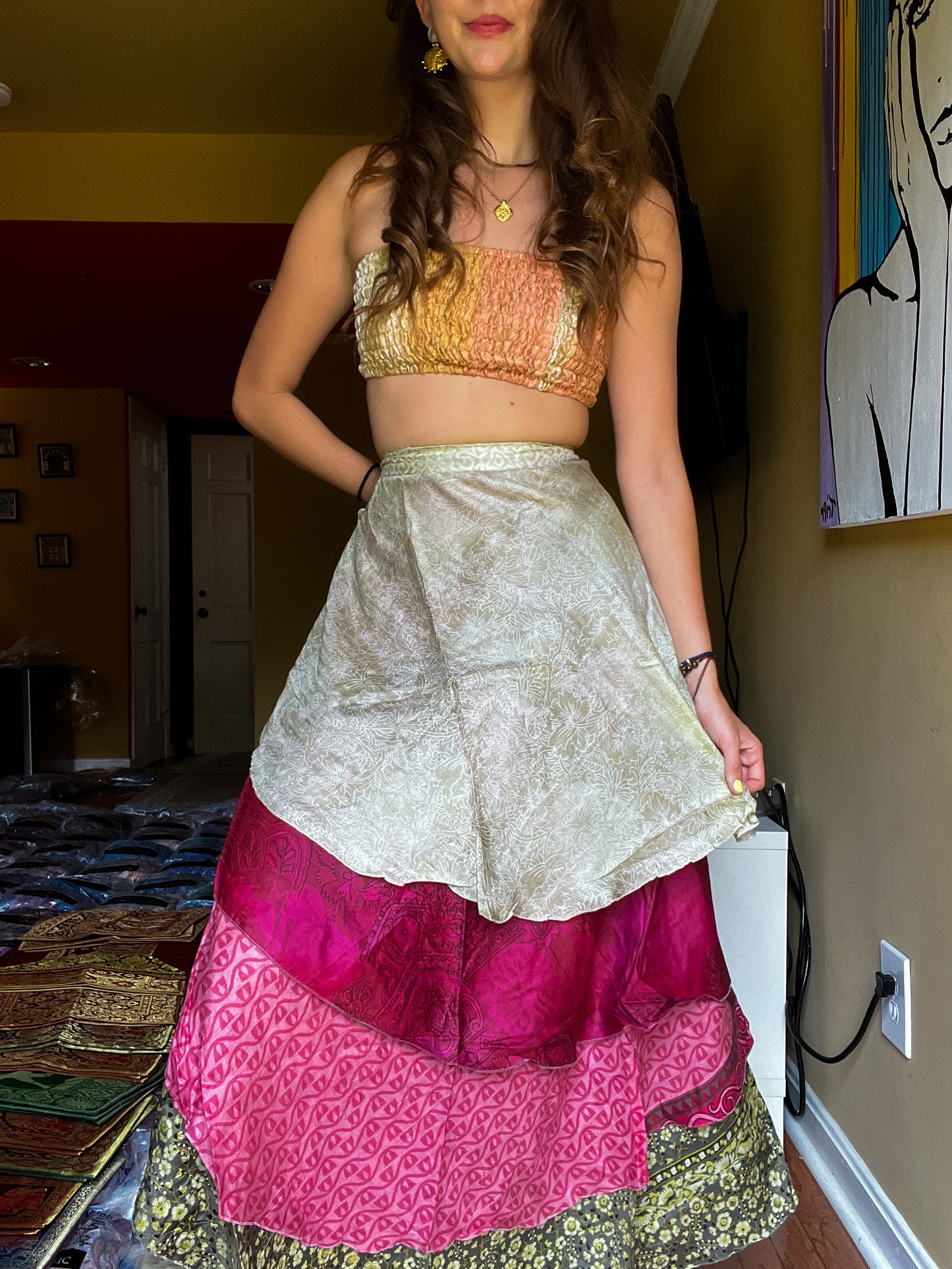 sari wrap skirt #190 - Art Gallery