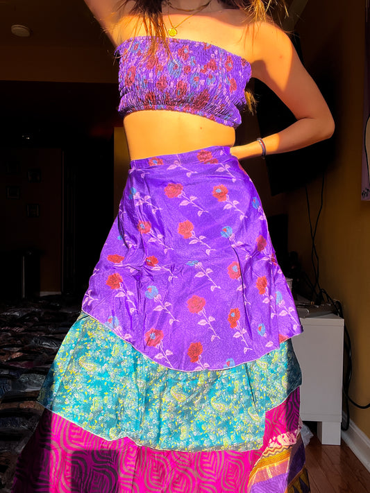 sari wrap skirt #194- purple pink