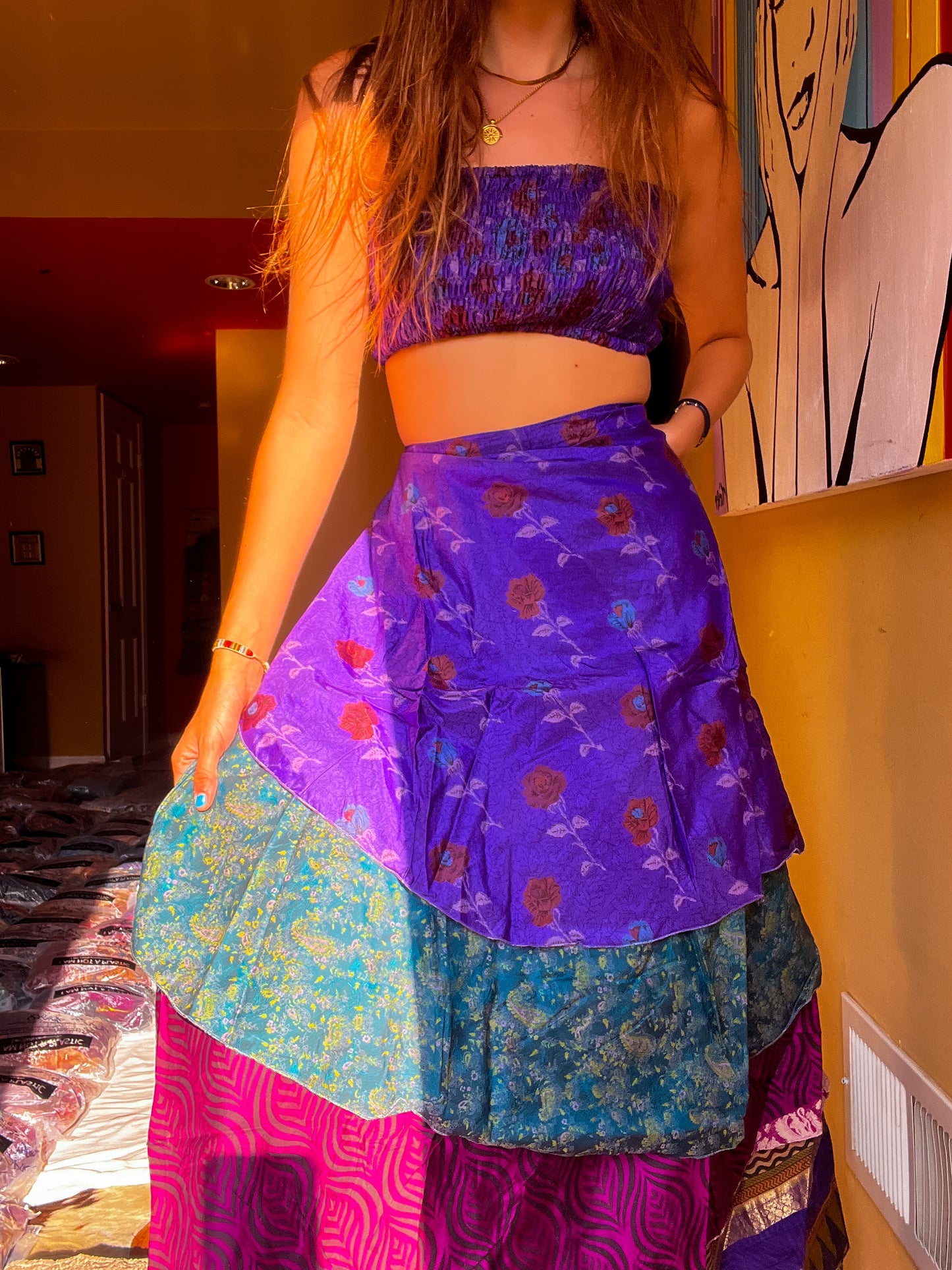 sari wrap skirt #194- purple pink