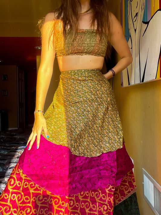sari wrap skirt #195- Forest