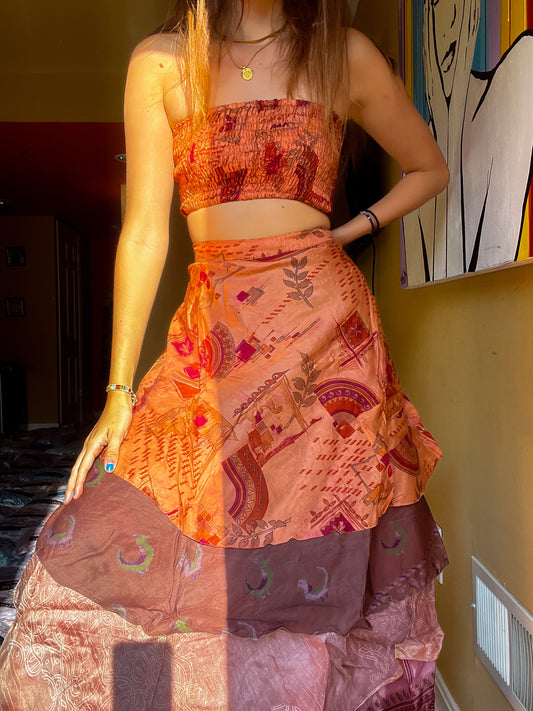 sari wrap skirt #196- Art Gallery