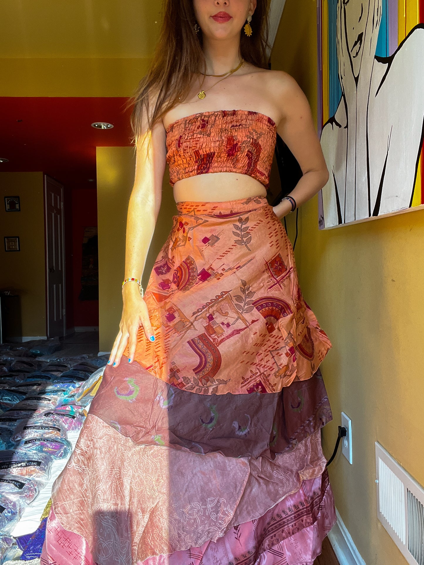 sari wrap skirt #196- Art Gallery