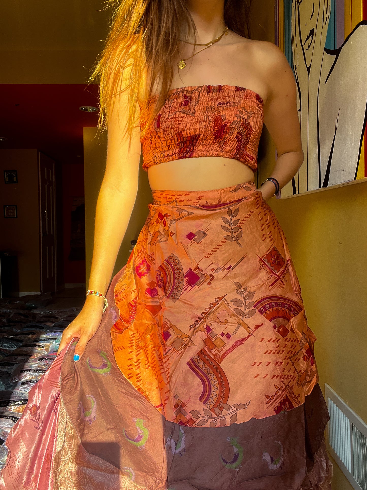 sari wrap skirt #196- Art Gallery