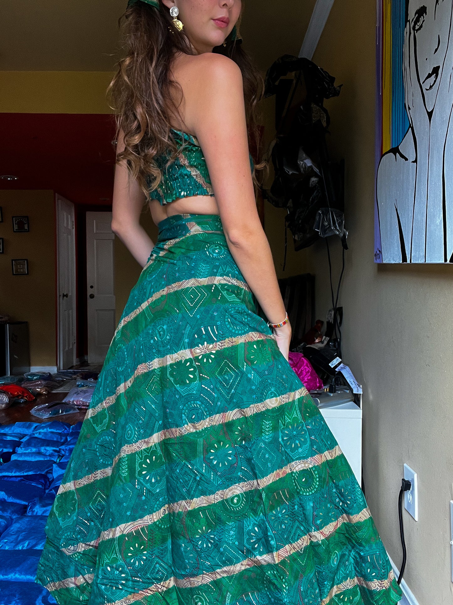 Green Skirt + Top + Bandana